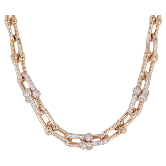 [Spark Jewels]HARDWEAR GRADUATED LINK NECKLACE ROSE GOLD WITH PAVE DIAMONDS