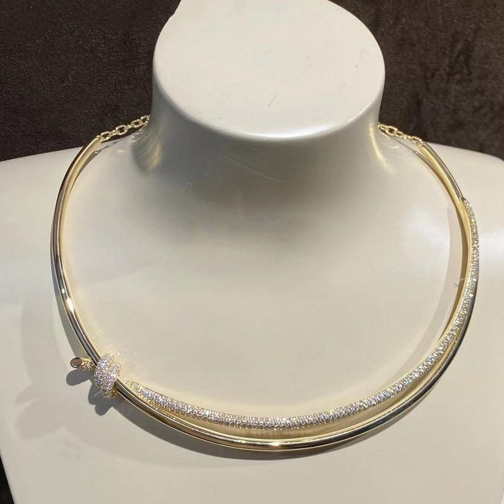[Spark Jewels]KNOT DOUBLE ROW NECKLACE IN YELLOW GOLD WITH DIAMONDS