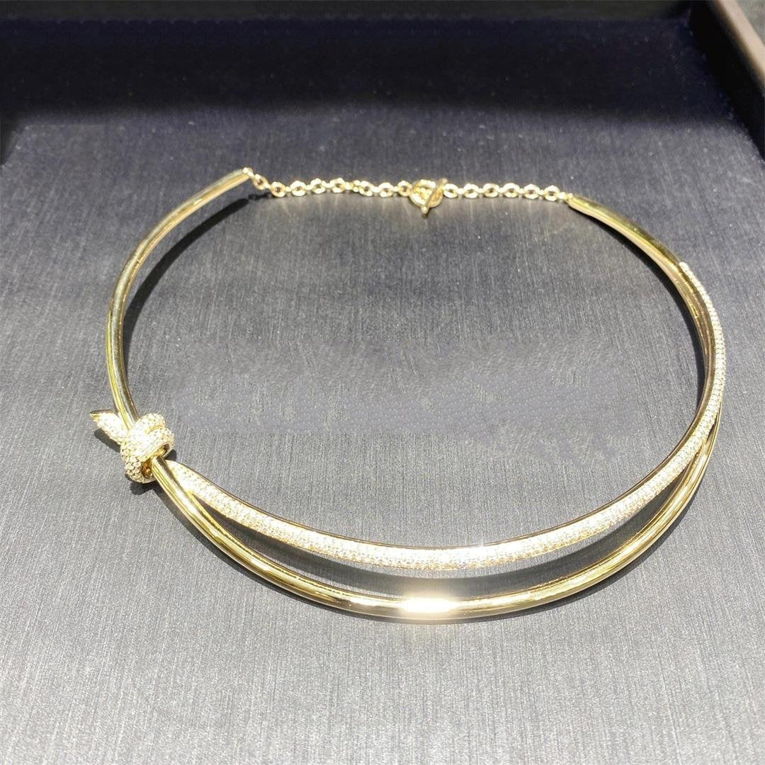 [Spark Jewels]KNOT DOUBLE ROW NECKLACE IN YELLOW GOLD WITH DIAMONDS