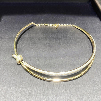 [Spark Jewels]KNOT DOUBLE ROW NECKLACE IN YELLOW GOLD WITH DIAMONDS