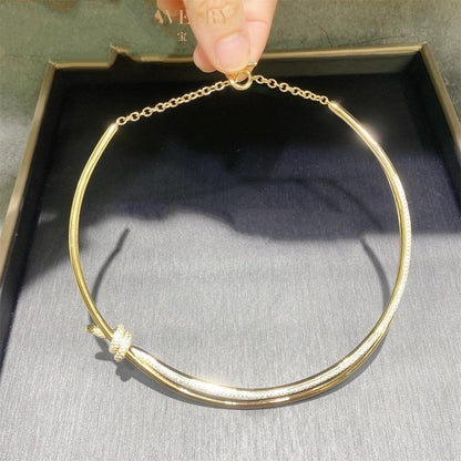 [Spark Jewels]KNOT DOUBLE ROW NECKLACE IN YELLOW GOLD WITH DIAMONDS