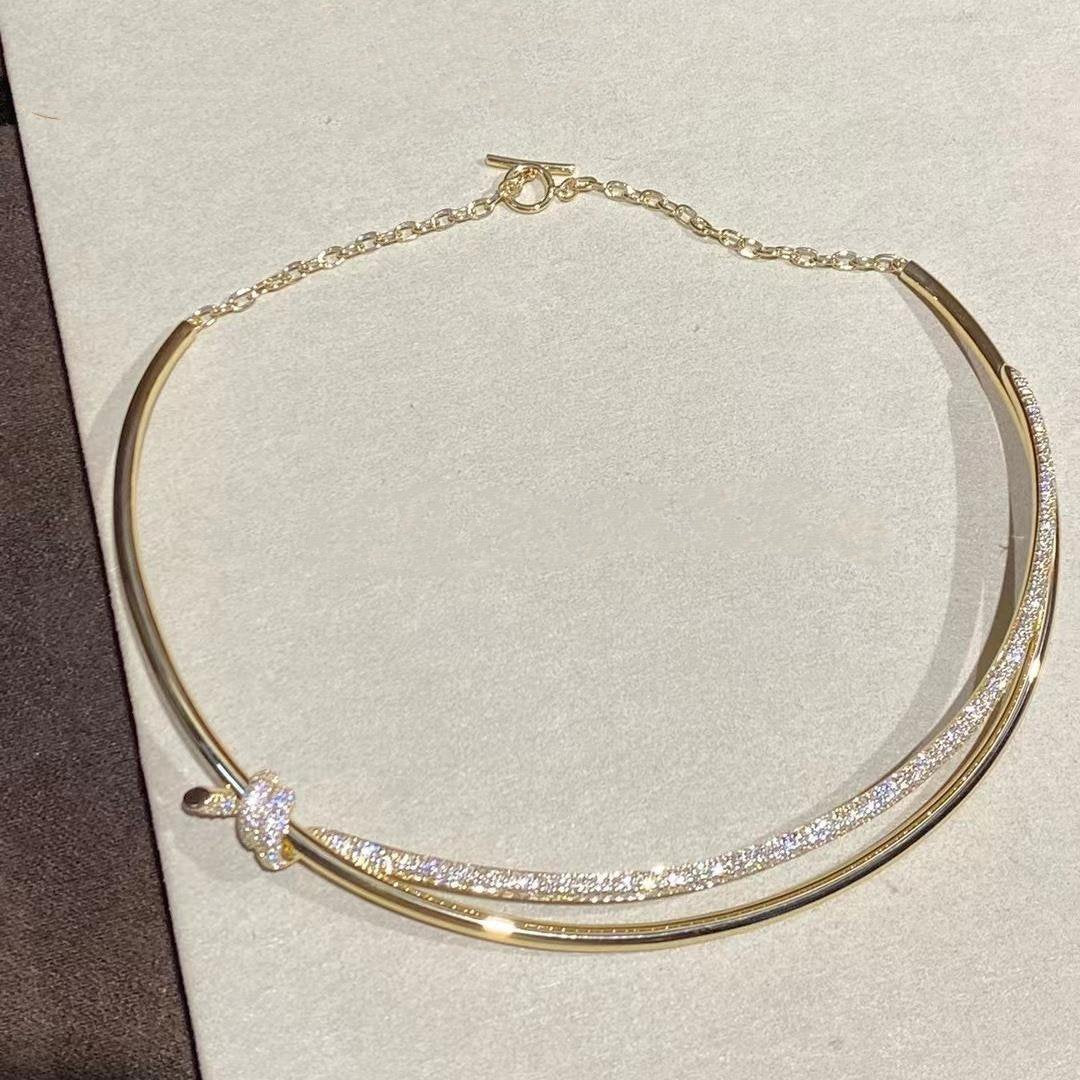 [Spark Jewels]KNOT DOUBLE ROW NECKLACE IN YELLOW GOLD WITH DIAMONDS