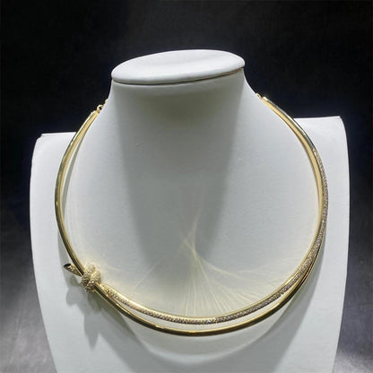[Spark Jewels]KNOT DOUBLE ROW NECKLACE IN YELLOW GOLD WITH DIAMONDS