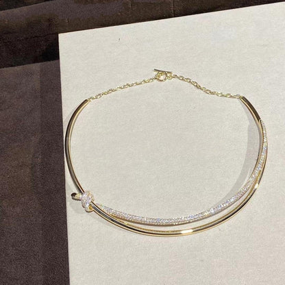 [Spark Jewels]KNOT DOUBLE ROW NECKLACE IN YELLOW GOLD WITH DIAMONDS