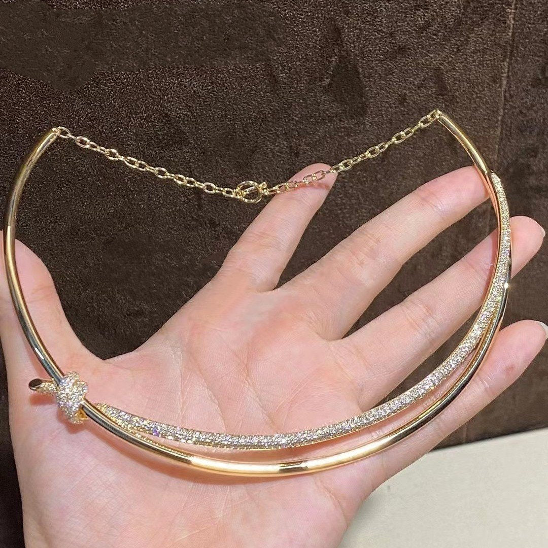 [Spark Jewels]KNOT DOUBLE ROW NECKLACE IN YELLOW GOLD WITH DIAMONDS