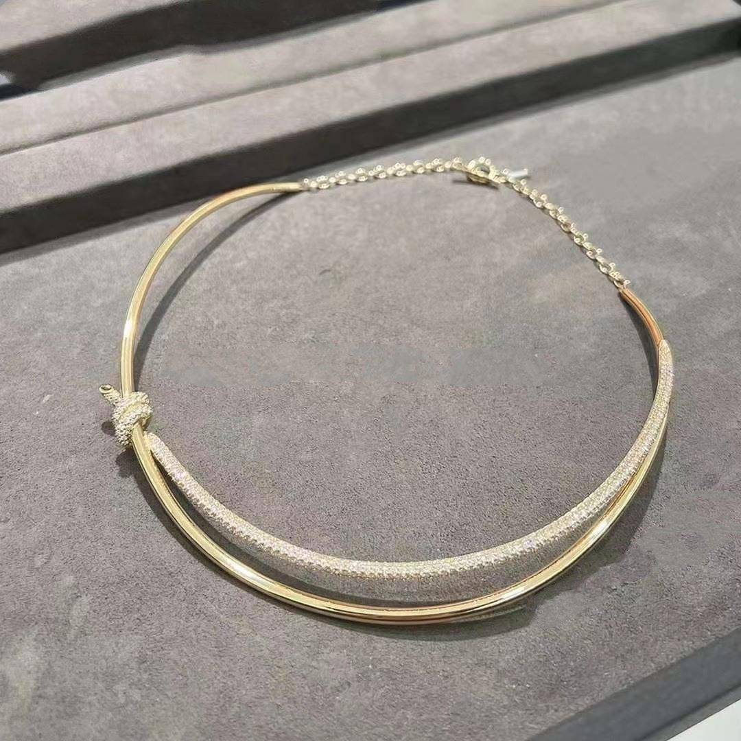 [Spark Jewels]KNOT DOUBLE ROW NECKLACE IN YELLOW GOLD WITH DIAMONDS