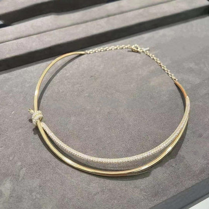 [Spark Jewels]KNOT DOUBLE ROW NECKLACE IN YELLOW GOLD WITH DIAMONDS
