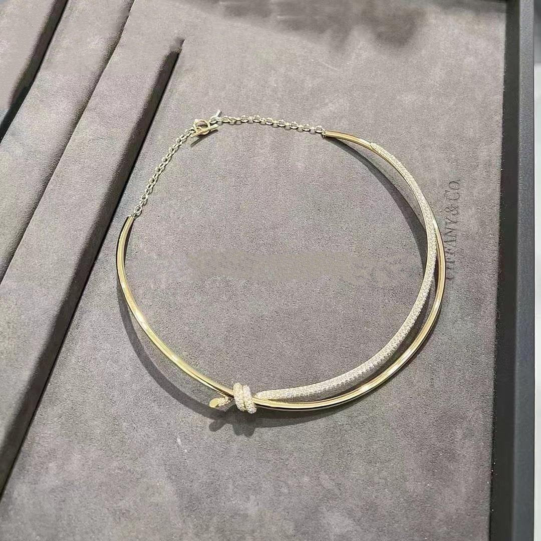 [Spark Jewels]KNOT DOUBLE ROW NECKLACE IN YELLOW GOLD WITH DIAMONDS