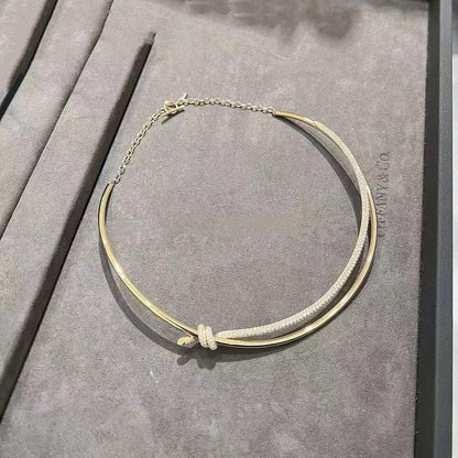 [Spark Jewels]KNOT DOUBLE ROW NECKLACE IN YELLOW GOLD WITH DIAMONDS