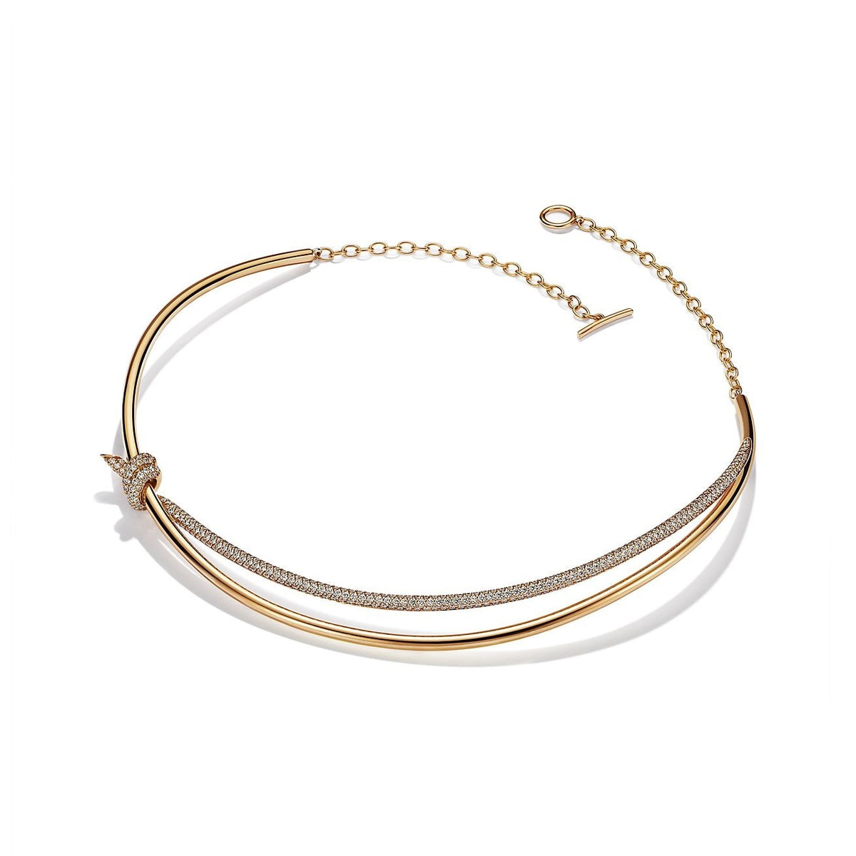 [Spark Jewels]KNOT DOUBLE ROW NECKLACE IN YELLOW GOLD WITH DIAMONDS
