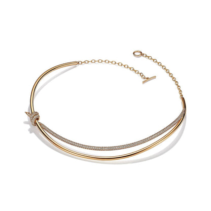 [Spark Jewels]KNOT DOUBLE ROW NECKLACE IN YELLOW GOLD WITH DIAMONDS