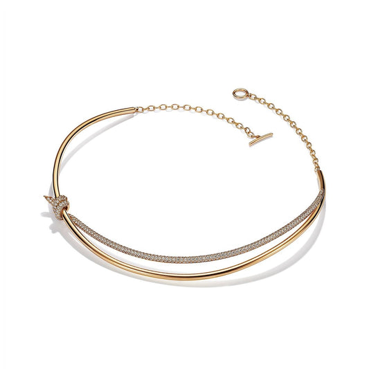 [Spark Jewels]KNOT DOUBLE ROW NECKLACE IN YELLOW GOLD WITH DIAMONDS