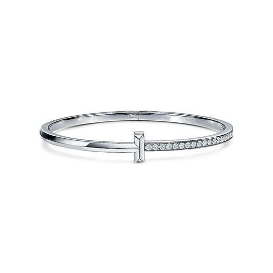 [Spark Jewels]NARROW T1 HINGED BANGLE DIAMOND SILVER