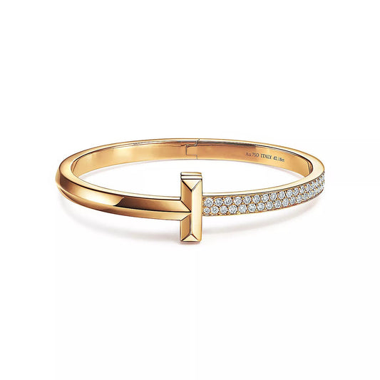[Spark Jewels]T1 WIDE DIAMOND HINGED BANGLE PINK GOLD