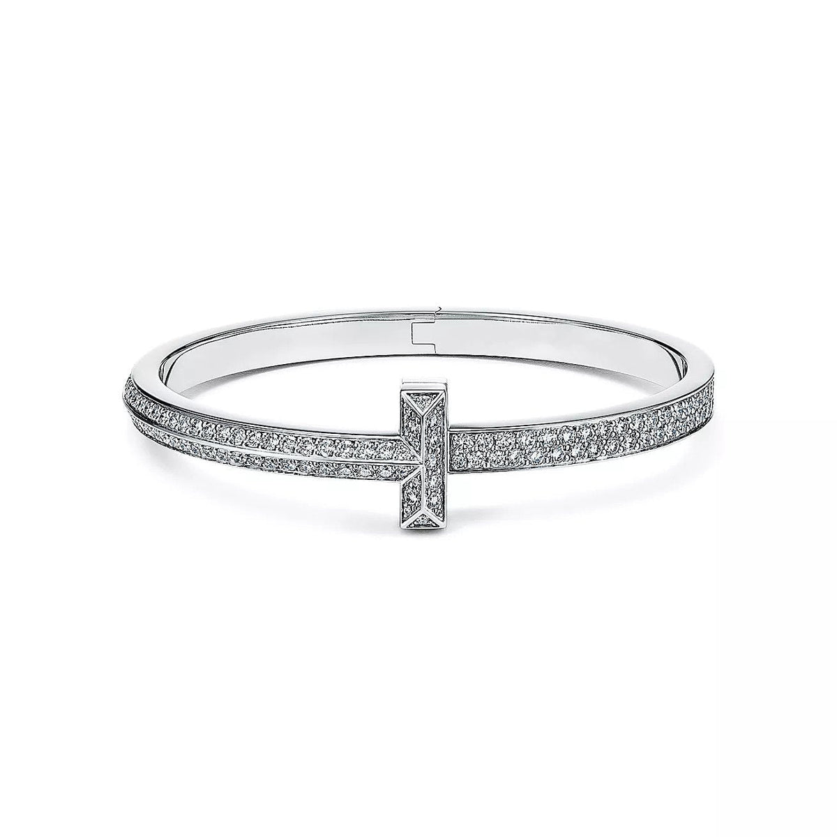 [Spark Jewels]WIDE DIAMONDS HINGED BANGLE SILVER
