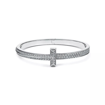[Spark Jewels]WIDE DIAMONDS HINGED BANGLE SILVER