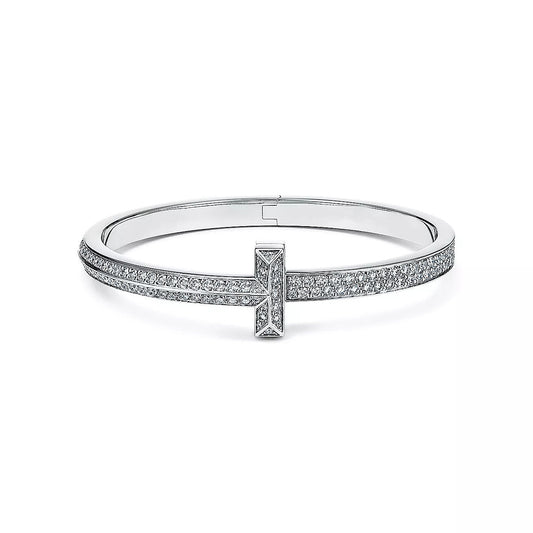 [Spark Jewels]WIDE DIAMONDS HINGED BANGLE SILVER