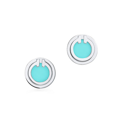 [Spark Jewels]TURQUOISE CIRCLE WHITE GOLD EARRINGS