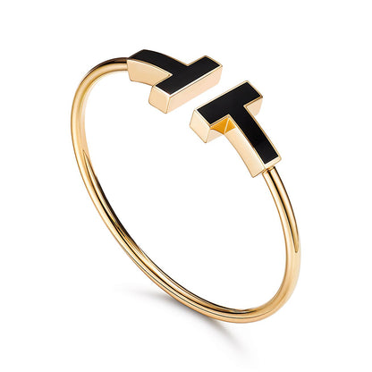 [Spark Jewels]T WIDE ONYX OPEN BRACELET