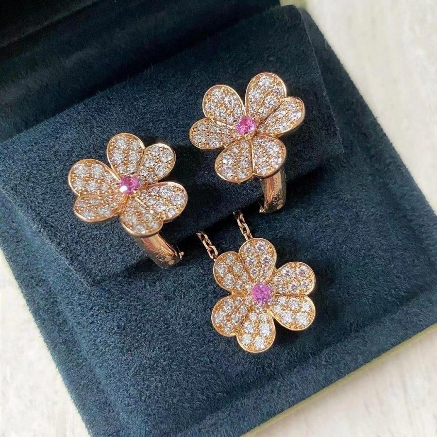 [⭐Spark]FRIVOLE PINK GOLD FLOWER DIAMOND EARRINGS