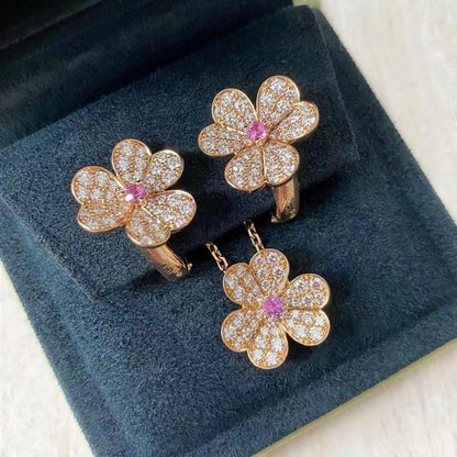 [⭐Spark]FRIVOLE PINK GOLD FLOWER DIAMOND EARRINGS