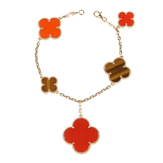 [⭐Aura]CLOVER BRACELET 5 MOTIFS CARNELIAN TIGER EYE