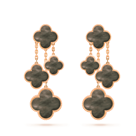[⭐Aura]CLOVER EARRINGS DARK MOP 4 MOTIFS ROSE GOLD