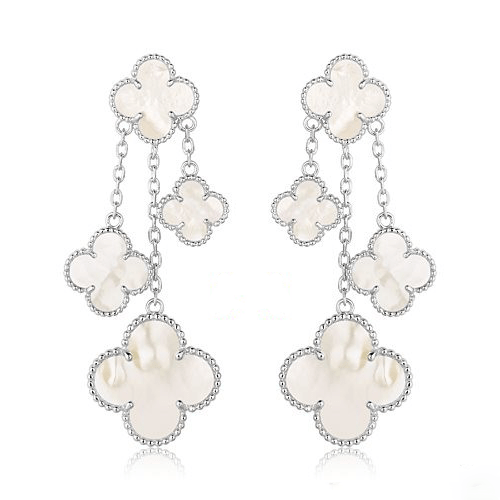[⭐Aura]CLOVER EARRINGS WHITE MOP 4 MOTIFS SILVER