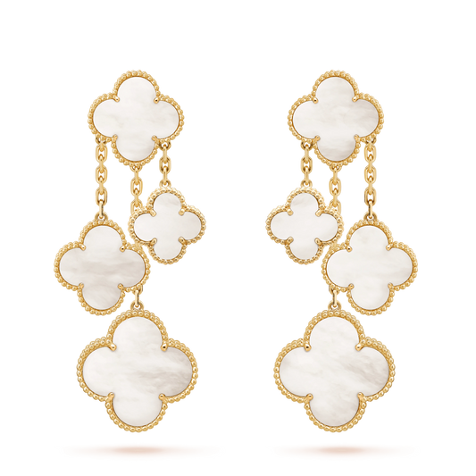[⭐Aura]CLOVER EARRINGS WHITE MOP 4 MOTIFS GOLD