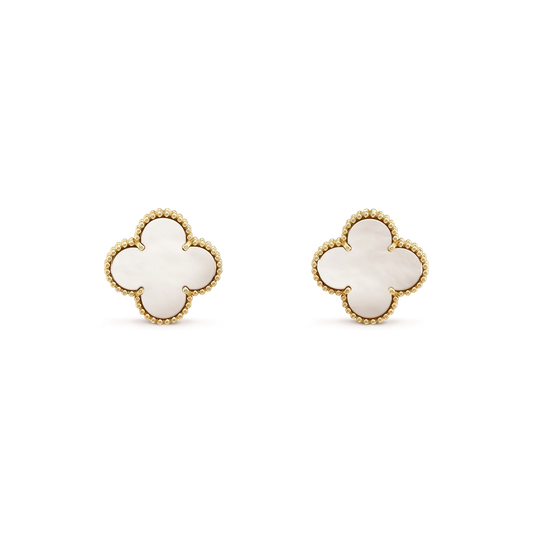[⭐Aura]CLOVER MEDIUM 1 MOTIFS  WHITE MOP STUD EARRINGS