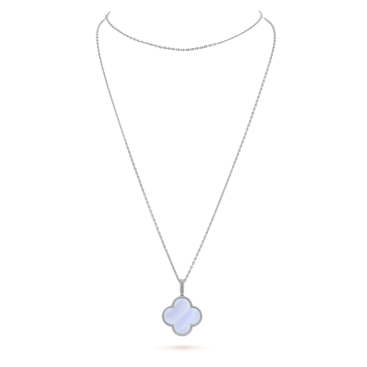 [⭐Aura]CLOVER SILVER CHALCEDONY BIG CLOVER NECKLACE