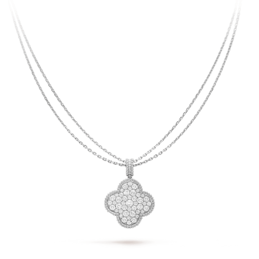[⭐Aura]CLOVER 25MM SILVER FULL DIAMOND BIG CLOVER NECKLACE