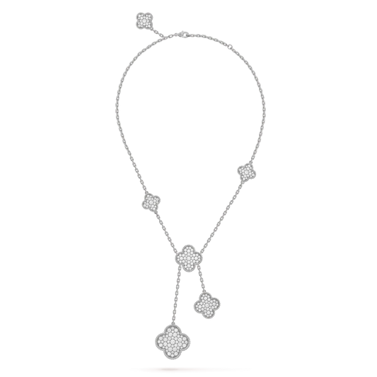 [⭐Aura]CLOVER 5 MOTIFS SILVER DIAMONDS NECKLACE