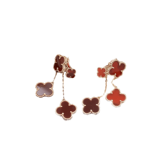 [⭐Aura]CLOVER EARRINGS CARNELIAN 4 MOTIFS PINK GOLD