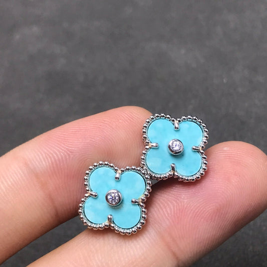[⭐Aura]CLOVER 1 DIAMOND BLUE SKY SILVER EARRINGS