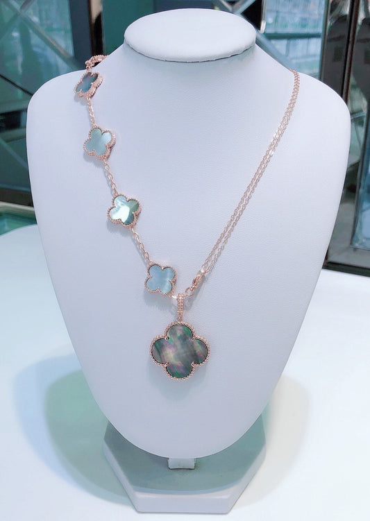 [⭐Aura]COMBINED BRACELET 5 MOTIFS AND NECKLACE DARK MOP ROSE GOLD