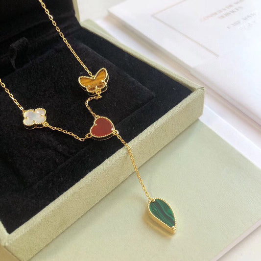 [⭐Aura]LUCKY SPRING 4 MOTIFS ROSE GOLD NECKLACE