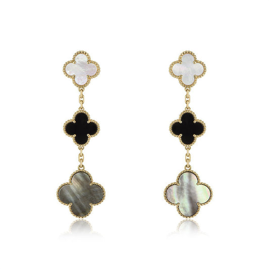 [⭐Aura]CLOVER EARRINGS GOLD ONYX MOP 3 MOTIF
