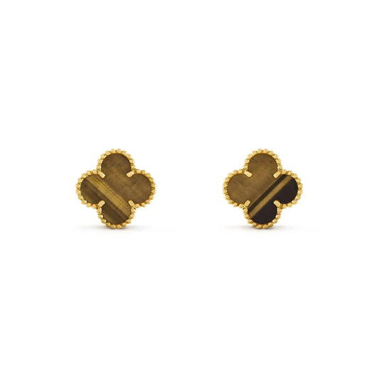 [⭐Aura]CLOVER MEDIUM 1 MOTIFS TIGER EYE EARRINGS