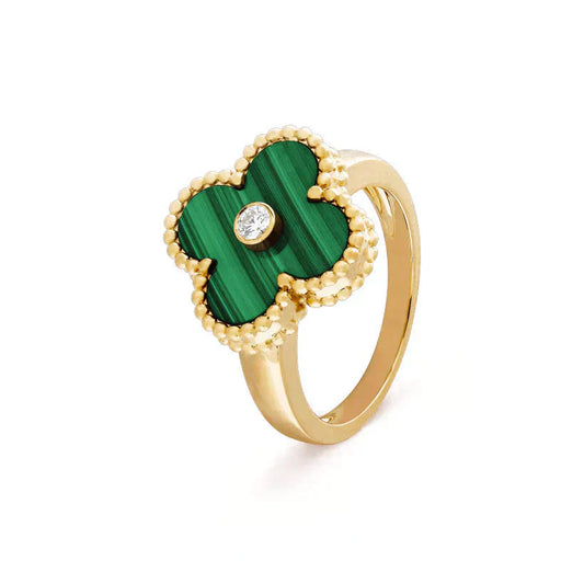 [⭐Aura]CLOVER MALACHITE RING GOLD DIAMOND