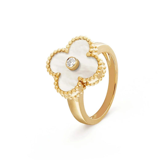 [⭐Aura]CLOVER PINK MOP RING GOLD DIAMOND